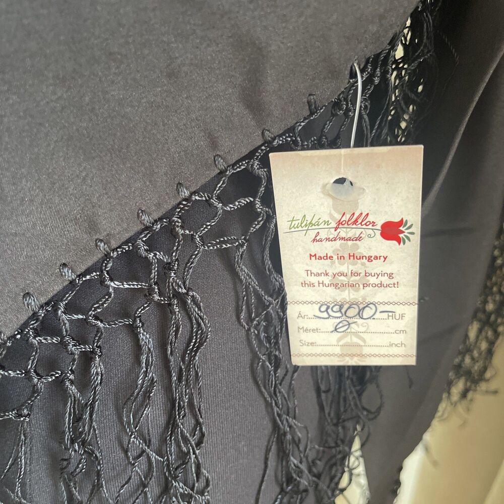 Shawl Black Floral Hand Made Embroidered Fringes New - Picture 4 of 5